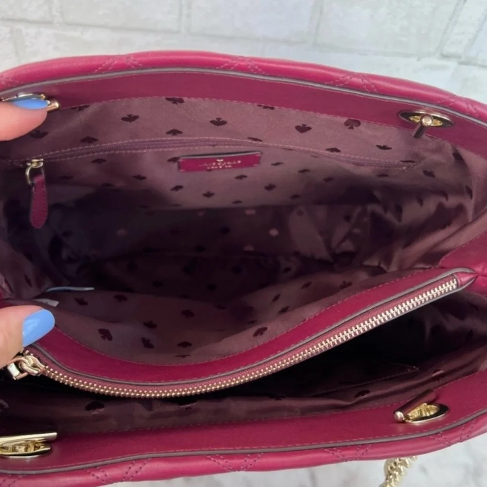 Kate Spade Natalia Burgundy Blackberry Preserves Quilted Leather Shoulder Tote